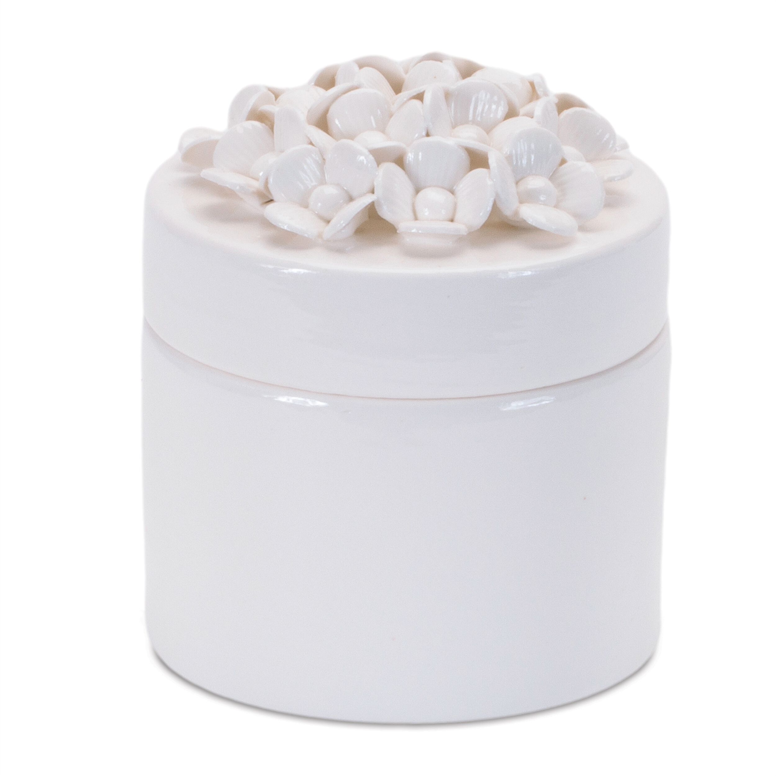 Stoneware Box with Floral Lid Accent Set of 3, WHITE, alternate image number 2