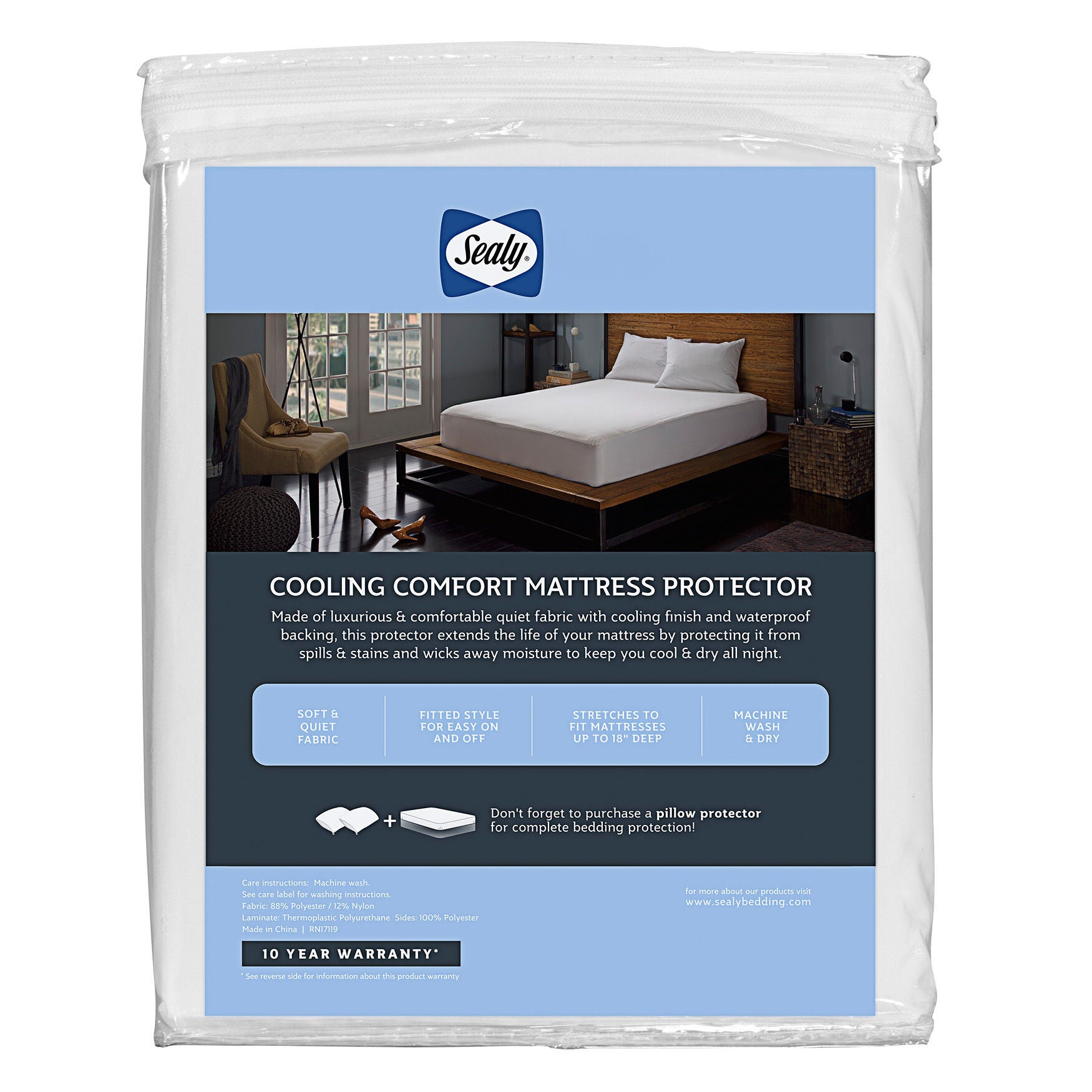 Sealy Cool Comfort Mattress Protector, , alternate image number 3