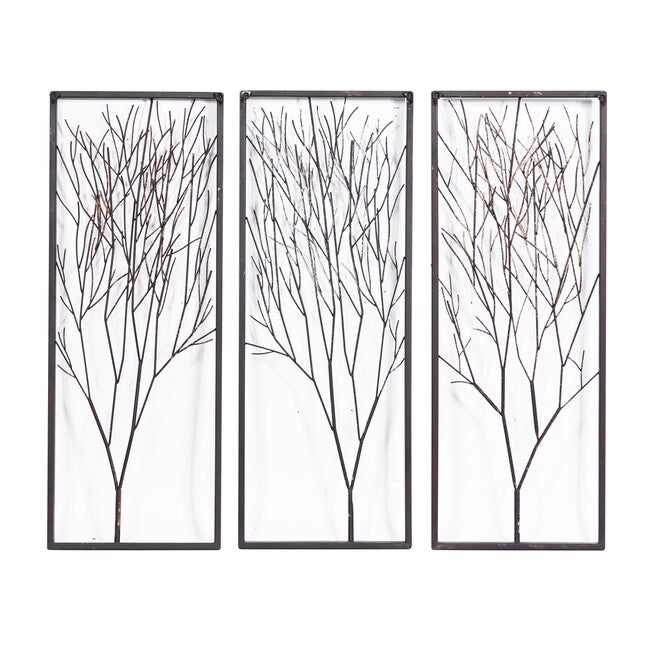 Set Of 3 Black Metal Modern Floral Wall Decor, , on-hover image number null