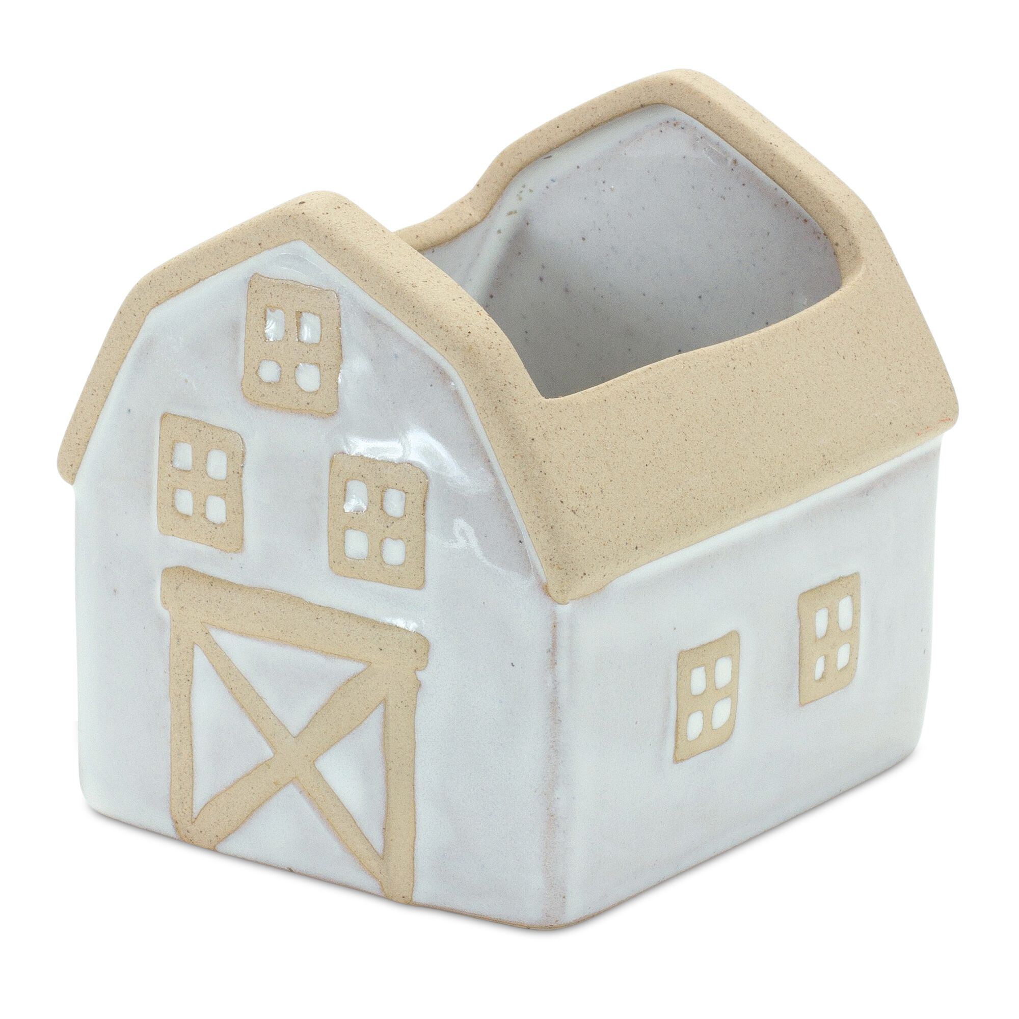 Neutral Porcelain House and Barn Planter (Set of 2), BEIGE/WHITE, alternate image number 2