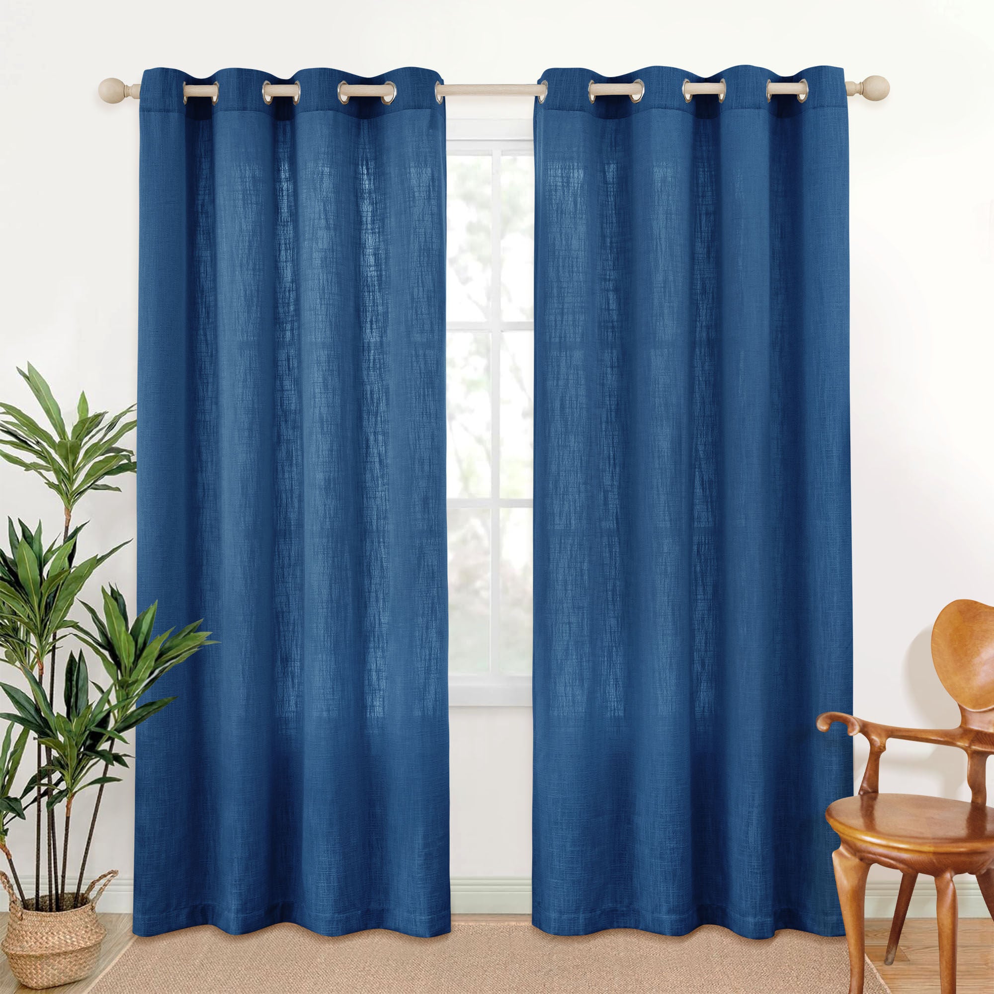 Slub Linen Texture Privacy and Light Filtering Grommet Pair, NAVY BLUE, hi-res image number 0