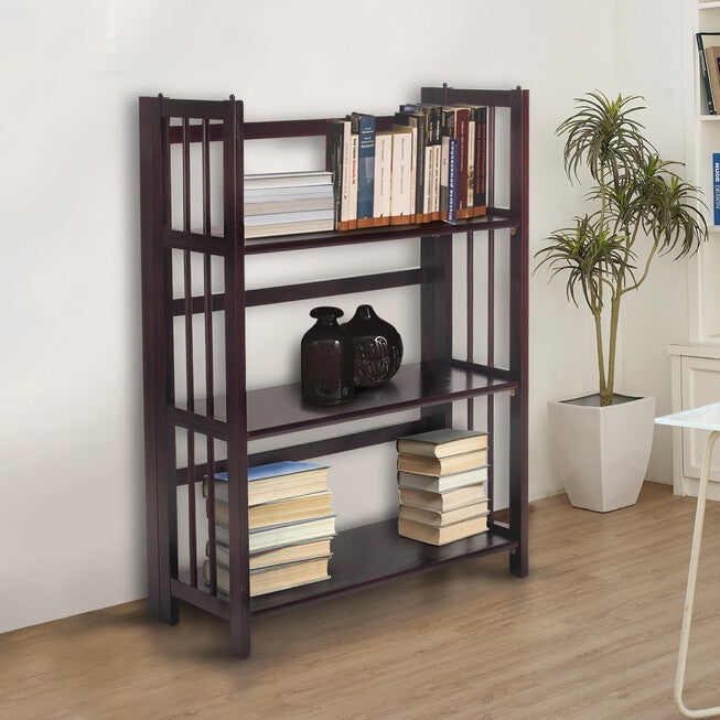 3-Shelf Folding Stackable Bookcase 27.5 inches Wide-Espresso, , alternate image number null