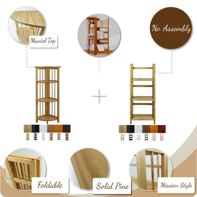 3-Shelf Folding Bookcase 14 inches Wide-Honey Oak, , alternate image number null