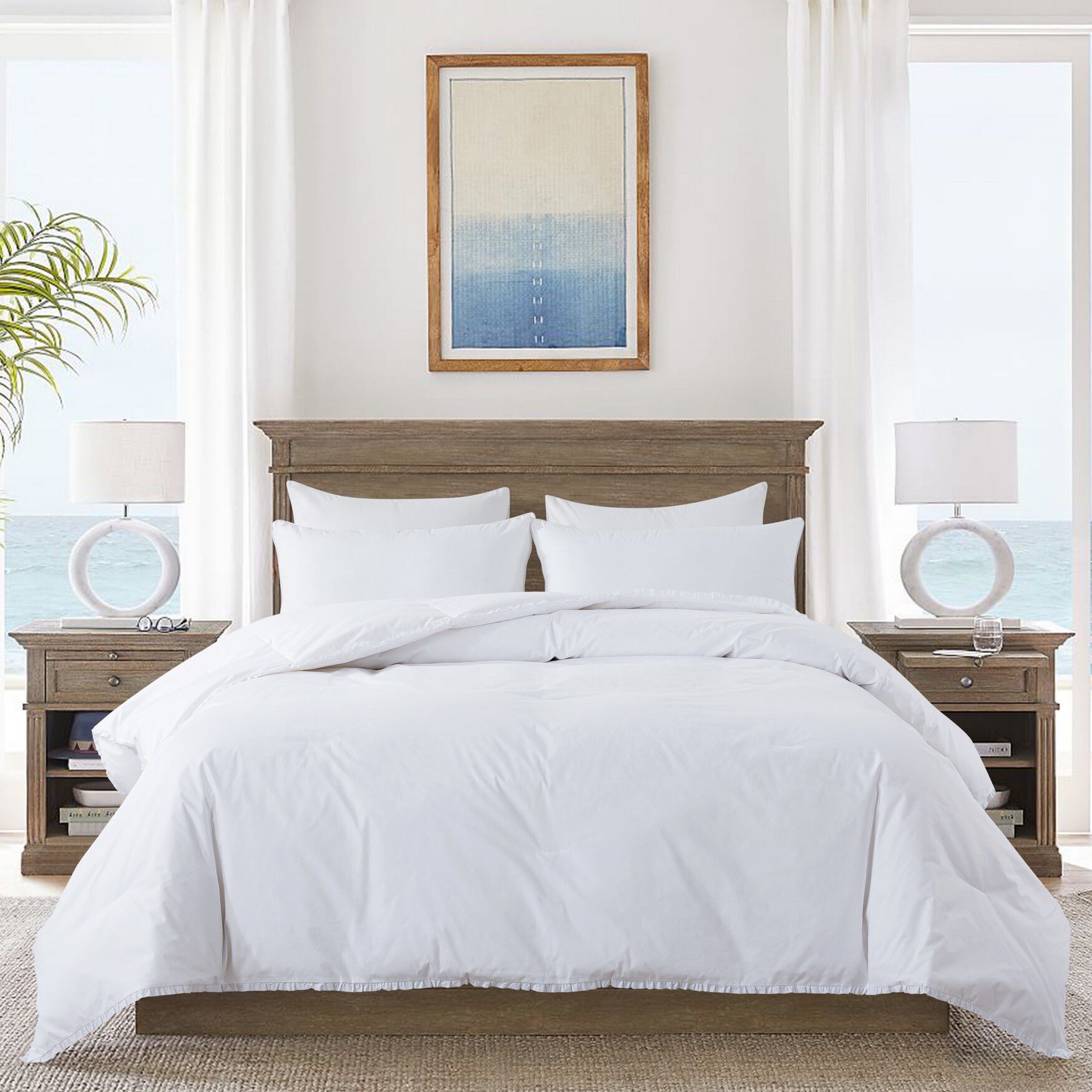 Ruffled Edge Down Comforter , WHITE, hi-res image number 0