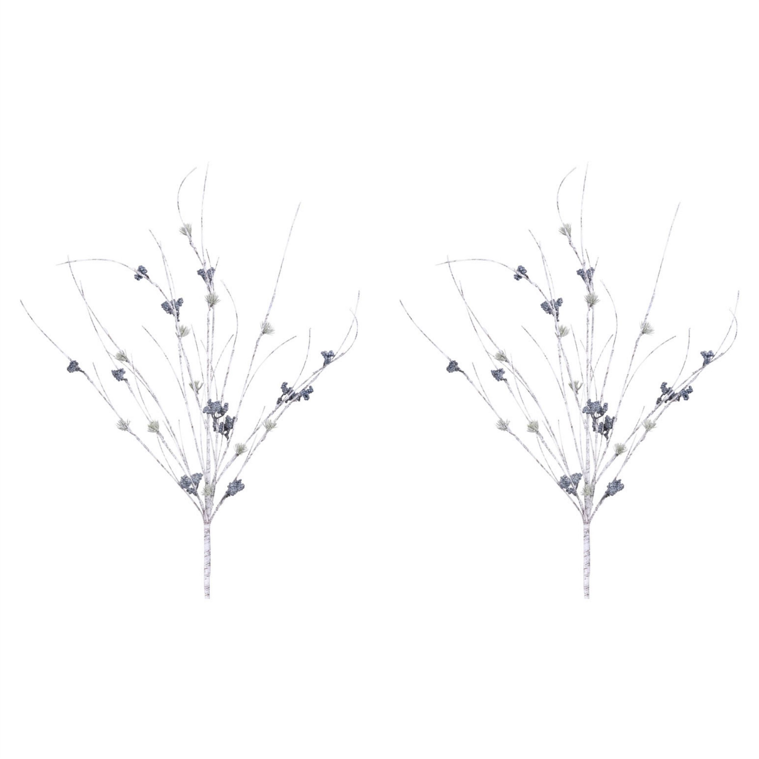Birch Twig with Pine Spray (Set of 2), WHITE BLUE BROWN, alternate image number 2