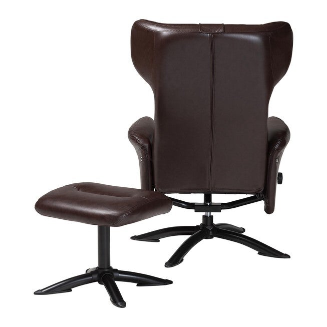 Elwood Modern Brown Faux Leather 2-Piece Lounge Chair and Footrest Set, DARK BROWN, alternate image number 5