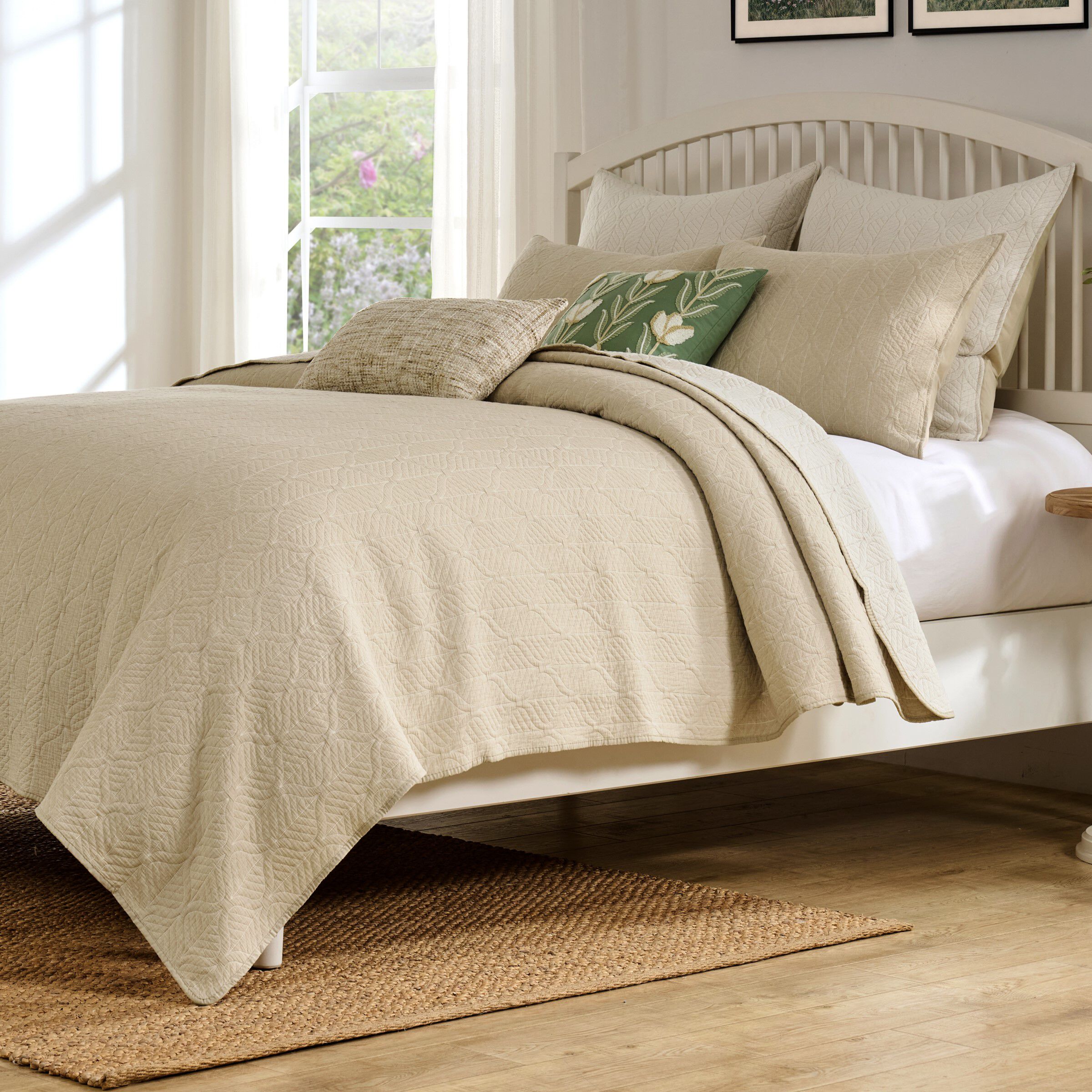 Harper 100% Cotton Leaf Cool Sleep Coverlet Set, TAUPE, alternate image number 2