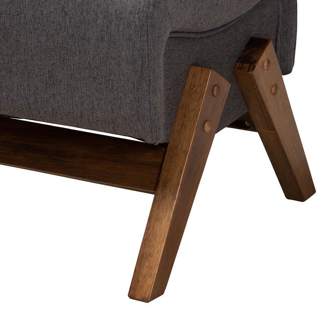 Hanson Mid-Century Modern Dark Grey Fabric And Walnut Brown Finished Wood Ottoman, , alternate image number 9