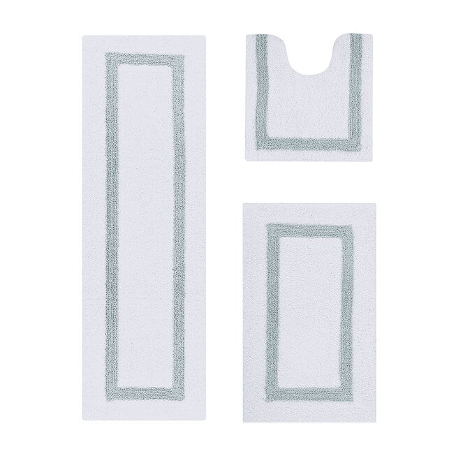 Hotel Collection 100% Cotton 3 Piece (20 inches X 20 inches | 21 inches X 34 inches | 20 inches X 60 inches) Bath Rug Set, WHITE BLUE, hi-res image number 0