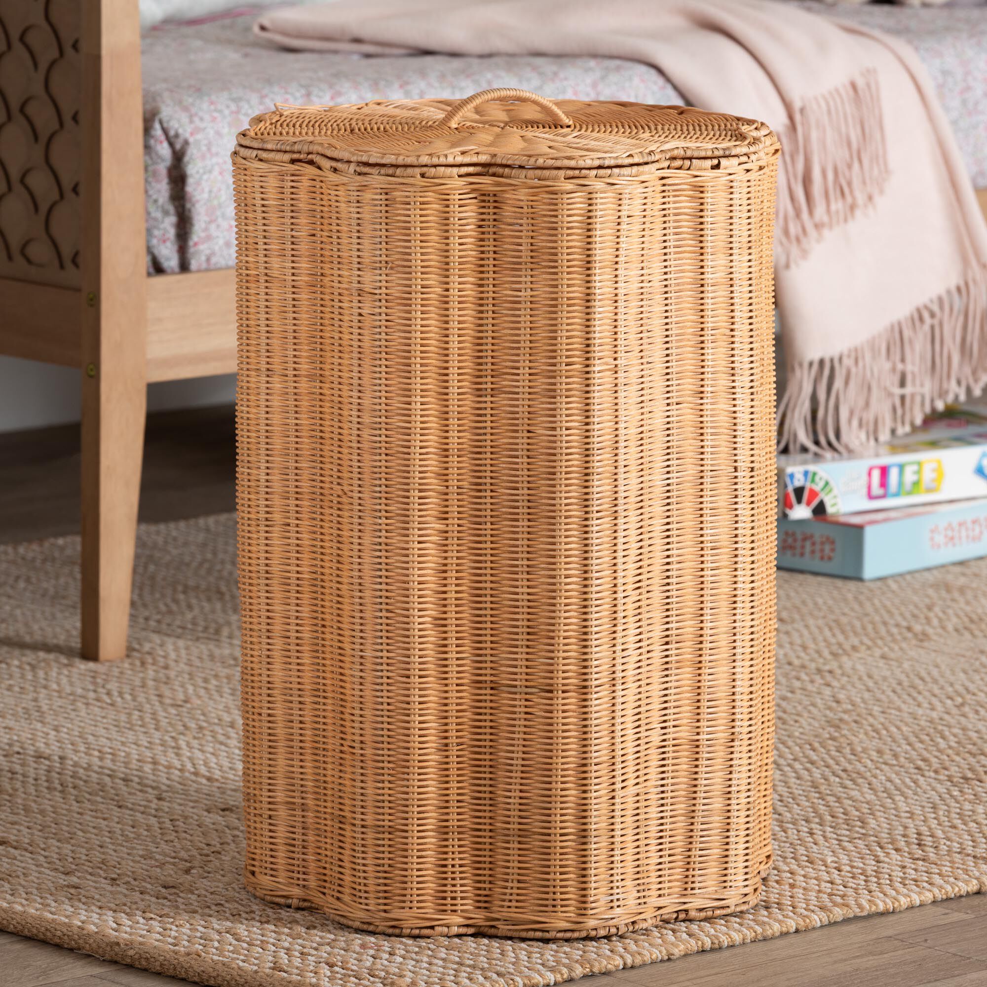 Danilo Natural Rattan Laundry Hamper, HONEY, hi-res image number 0