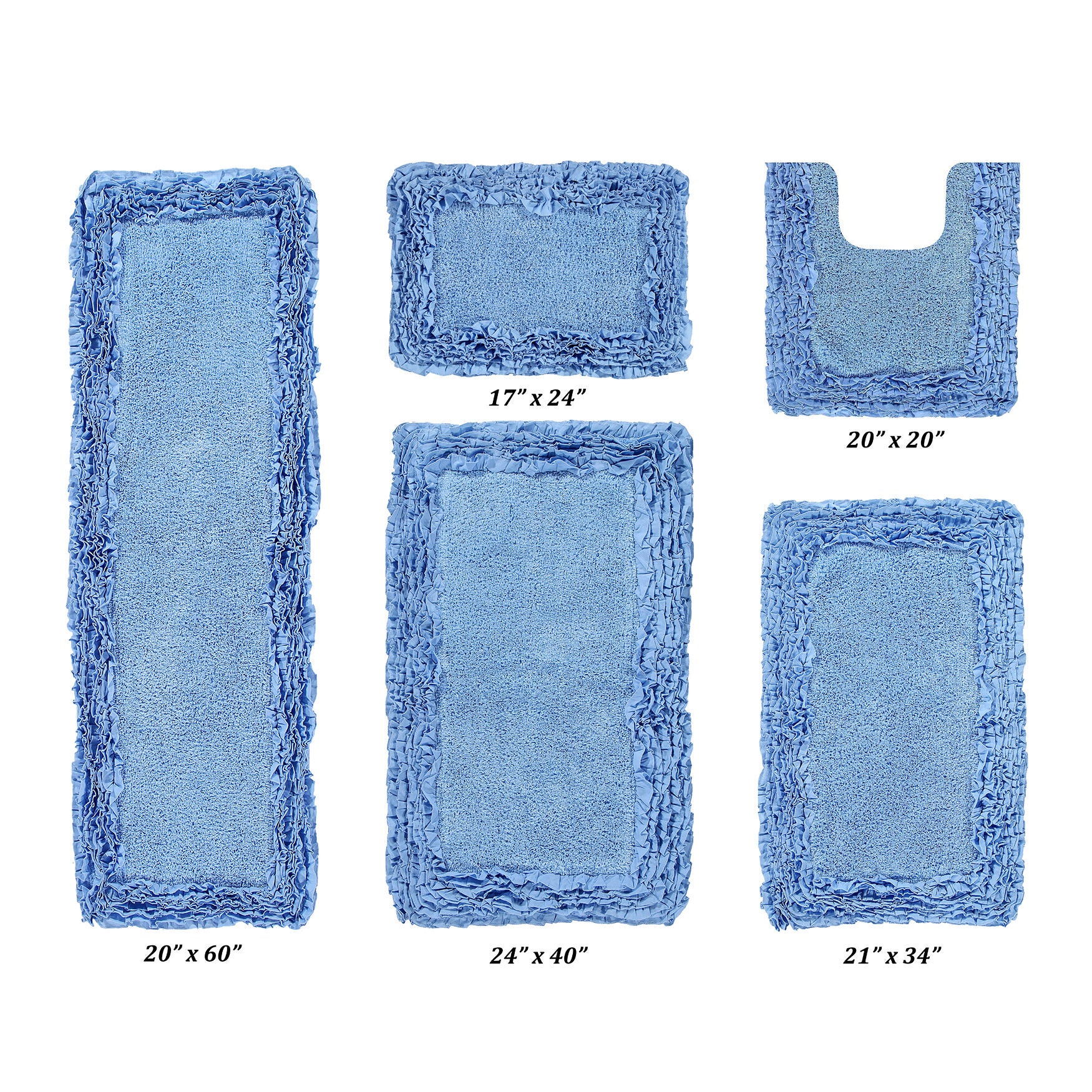 Shaggy Border Bath Rug Mat, 5 Pc Set 39283, BLUE, hi-res image number 0