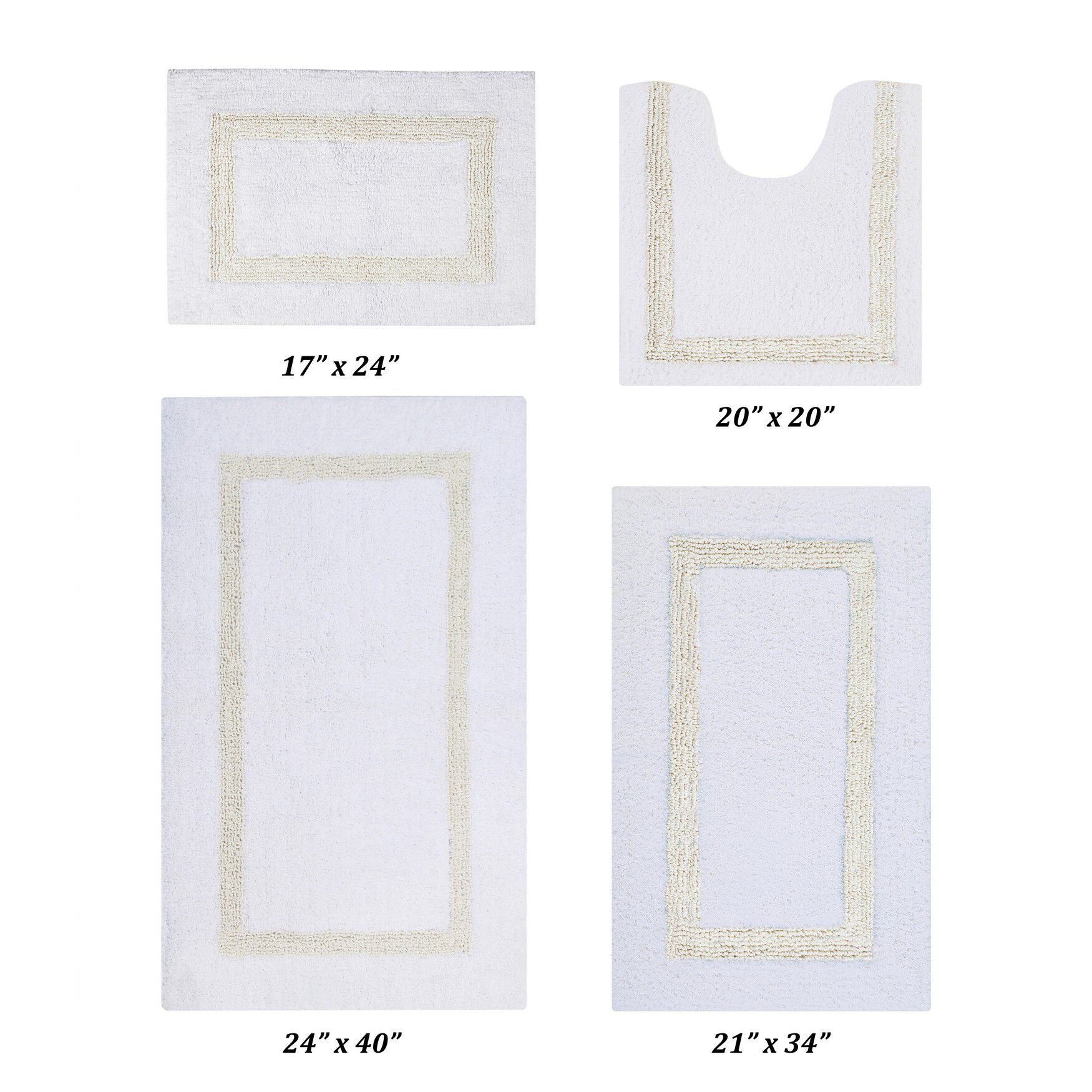 Hotel Collections Bath Mat Rug 4 Piece Set (17 inches X 24 inches | 20 inches X 20 inches | 21 inches X 34 inches | 24 inches X 40 inches), WHITE IVORY, hi-res image number 0