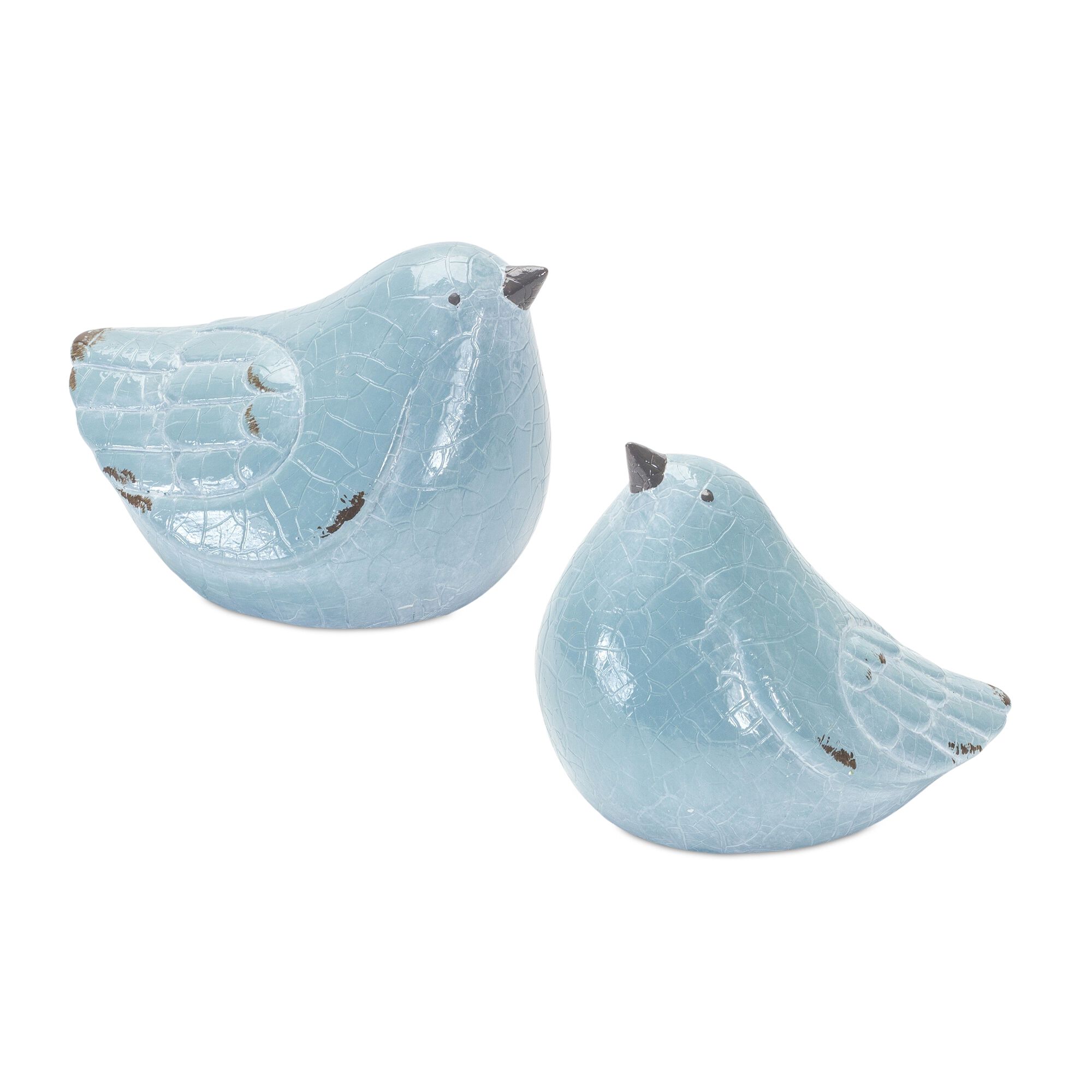 Cracked Terra Cotta Bird Figurine with Distressed Finish (Set of 4), BLUE GREY, alternate image number 1