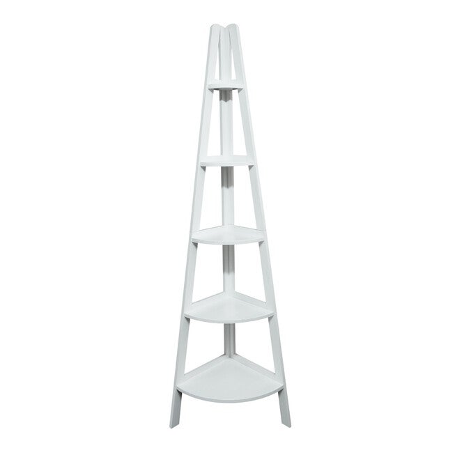5-Shelf Corner Ladder Bookcase - White, WHITE, hi-res image number 0