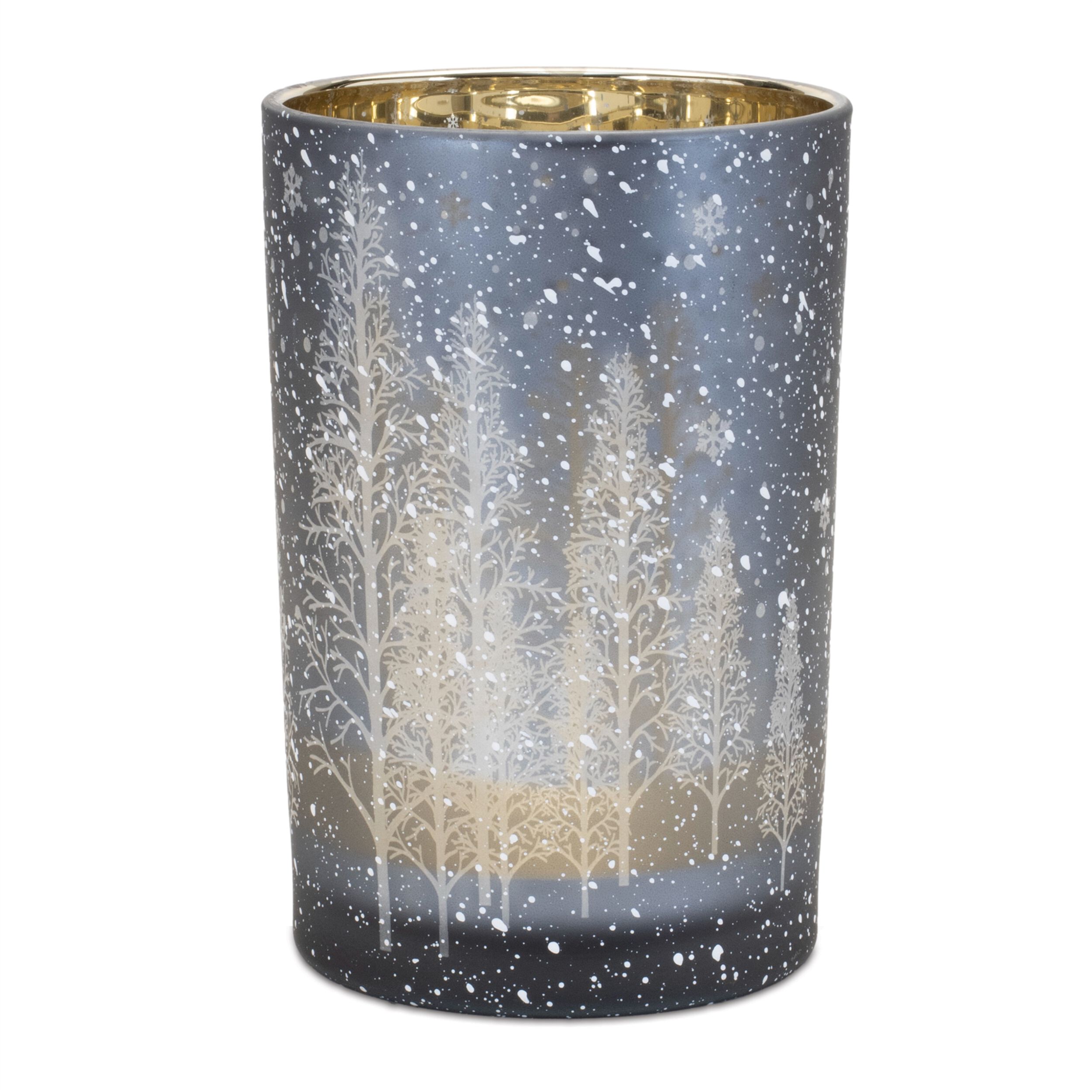 Navy Pine Tree Glass Candle Holder (Set of 2), BLUE GRAY, alternate image number 2