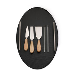 Rounde Slate Stone Serving Tray With Stainless Steel Handkles - Kit