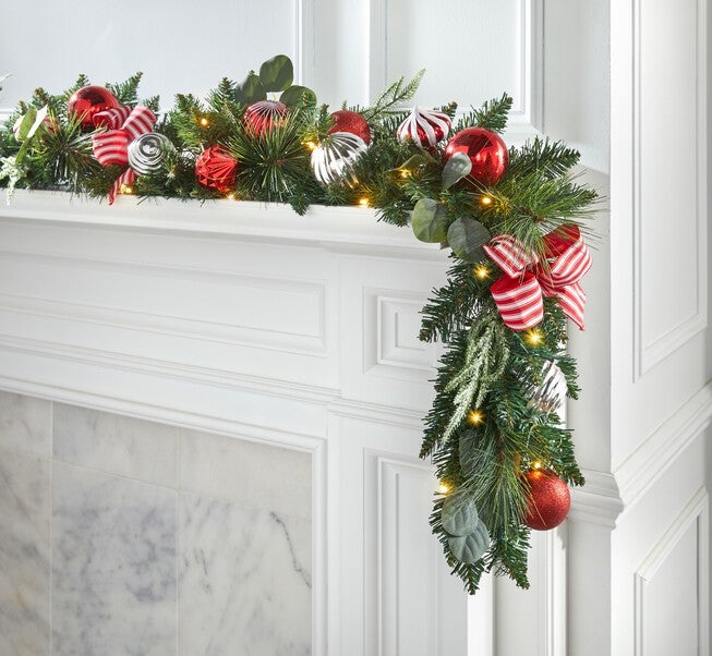 6' Pre-Lit Christmas Cheer Garland, RED WHITE, hi-res image number null