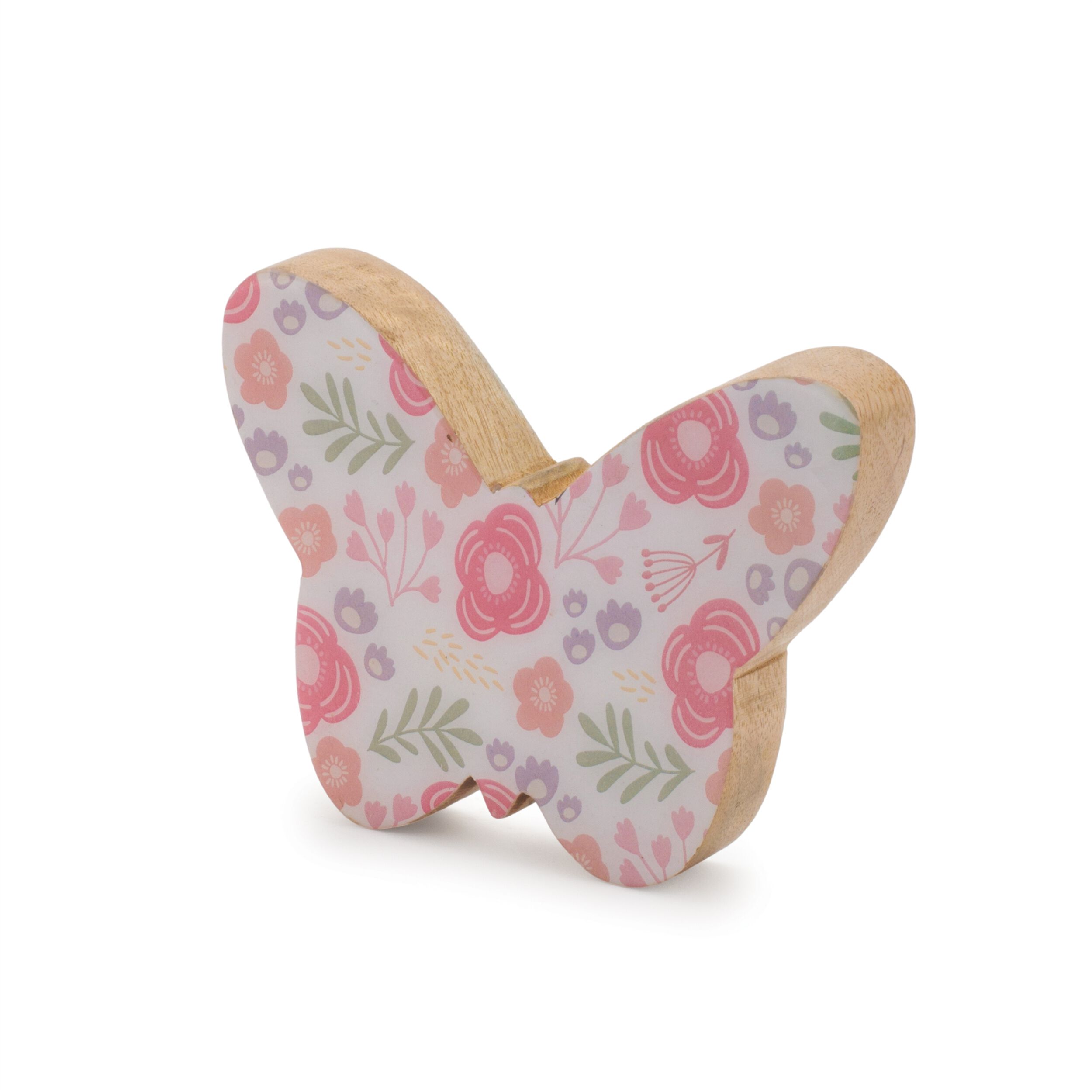 Wood Floral Patterned Butterfly Decor Set of 2, WHITE PINK, alternate image number 3