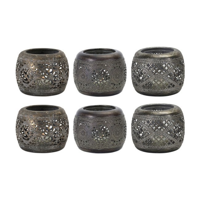 Votive Holder (Set of 6) 4.5 inchesDx 4 inchesH Metal, SILVER/BRONZE, hi-res image number 0