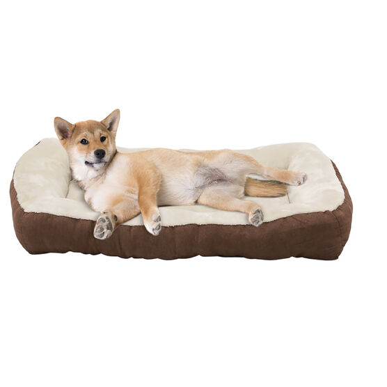 Happycare Tex Rectangle large BROWN bumper pet bed, 40 x 30 inches, high quality plush cover and non-slip buttom, BROWN, hi-res image number null