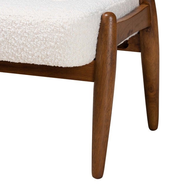 Jeanine Japandi Cream Boucle Fabric And Walnut Brown Finished Rubberwood Ottoman Footstool, , alternate image number null