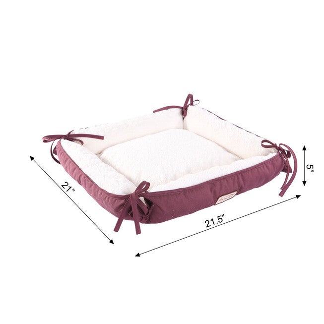 2-In-1 Cat Pet Bed & Fleece Mat, Burgundy/Ivory, , alternate image number null