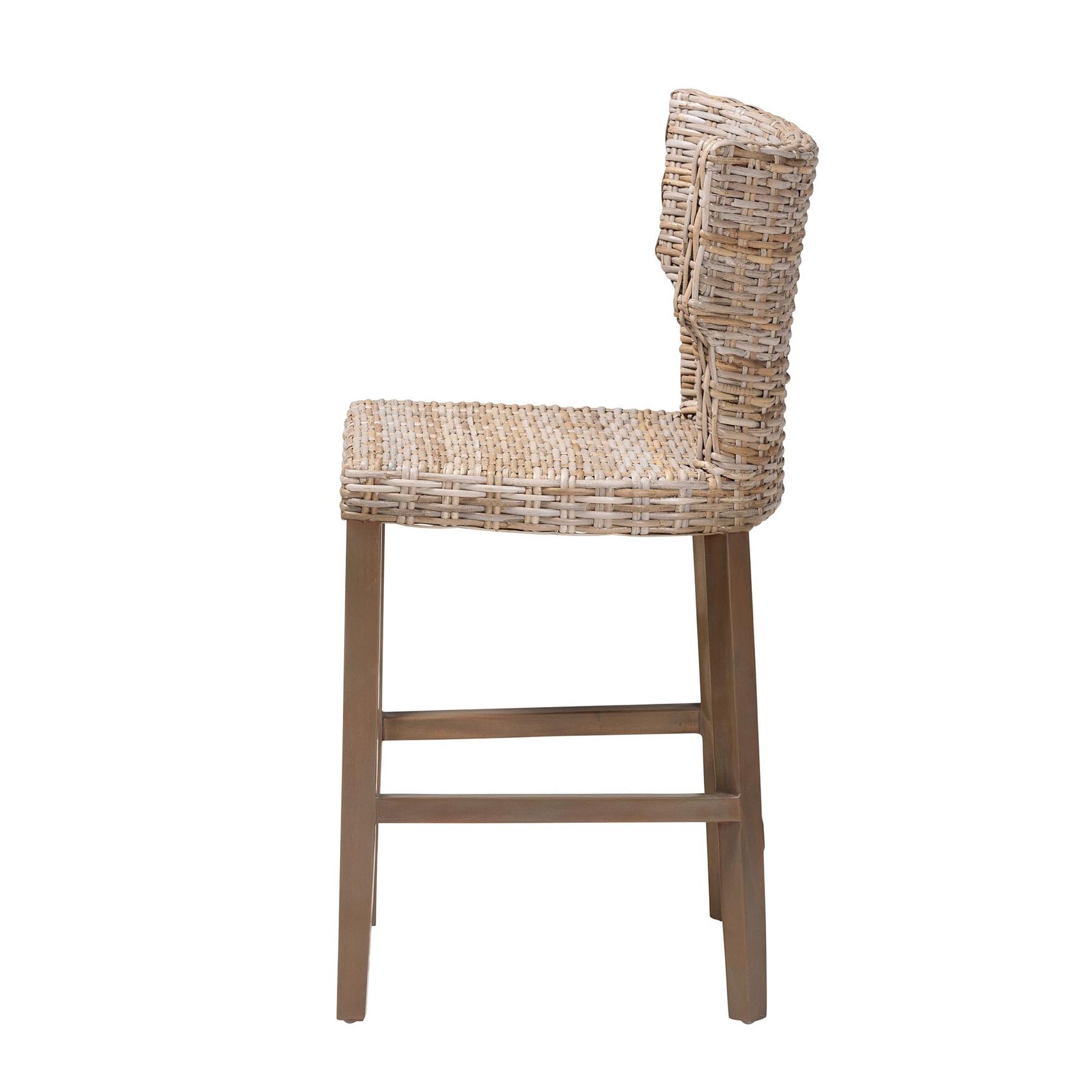 Enver Modern Bohemian Grey Kubu Rattan And Mahogany Wood Counter Stool, , alternate image number 2