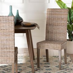 Santiago Bohemian Grey Natural Kubu Rattan and Mango Wood Dining Chair