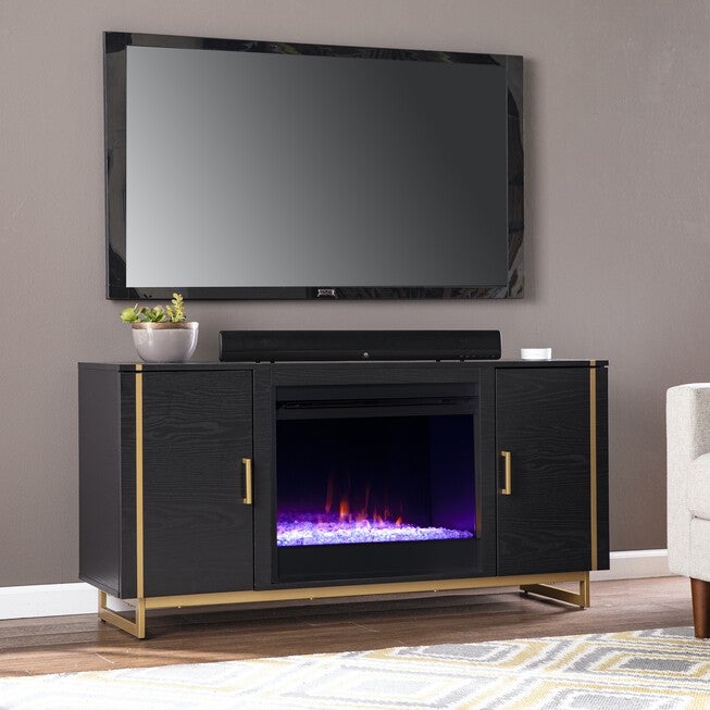 Biddenham Color Change Fireplace Console Storage, BLACK, hi-res image number 0