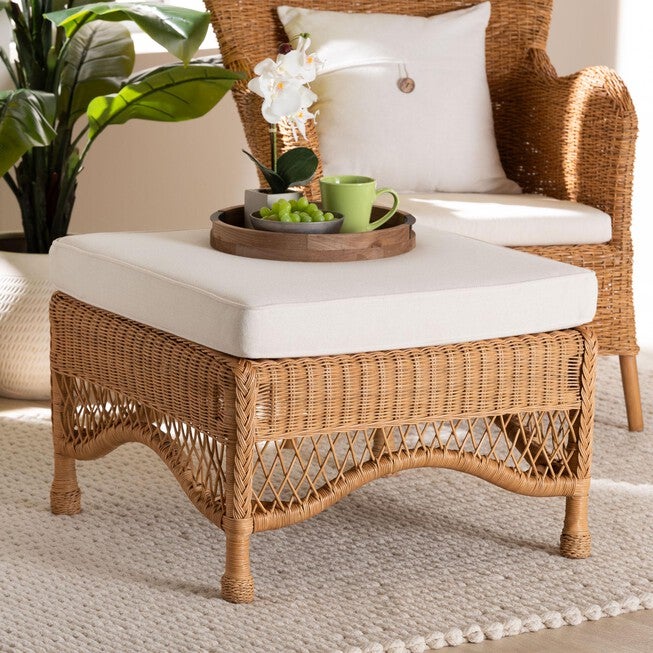 Brooklyn Bohemian Light Honey Braided Rattan Ottoman Stool, LIGHT, alternate image number 6