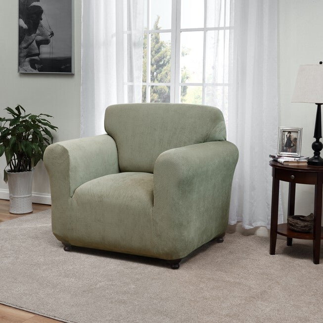 Kathy Ireland Knit Pique Chair Slipcover Furniture Protector, MOSS, hi-res image number 0