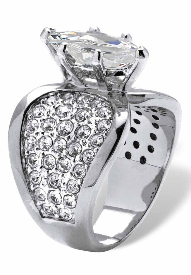 Platinum Plated Cubic Zirconia and Round Crystals Engagement Ring, , on-hover image number 1