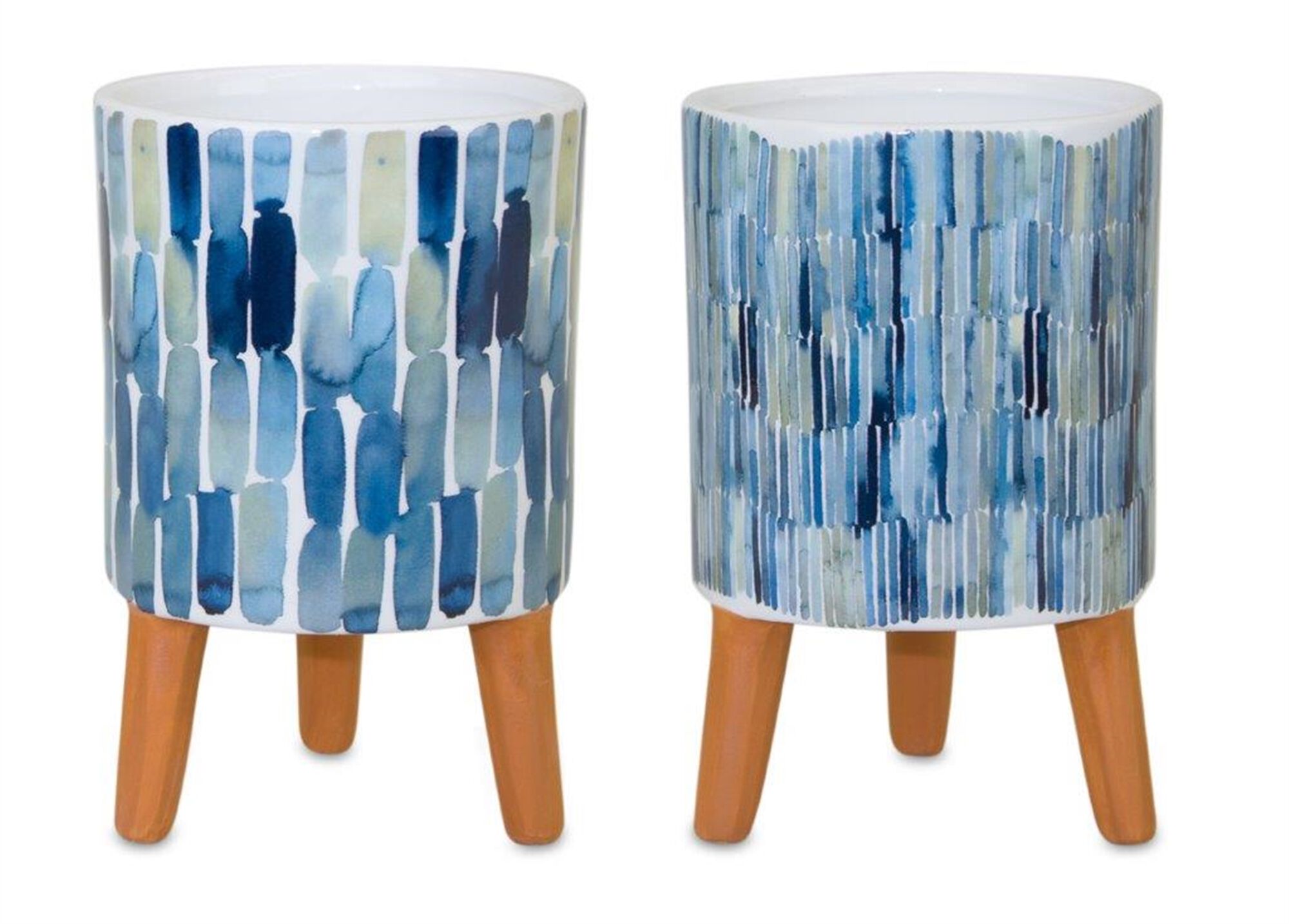 Pot with Legs (Set of 2) 3.75 inchesD x 6 inchesH Dolomite, BLUE BROWN WHITE, hi-res image number 0
