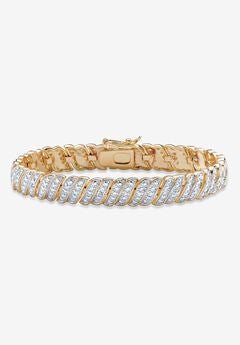 Yellow Gold Plated Tennis Bracelet (10mm), Genuine Diamond Accent 7"