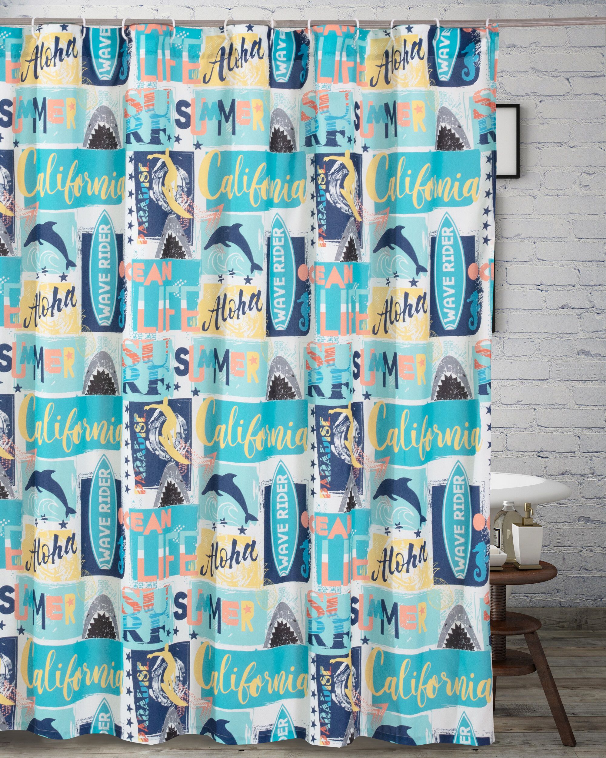 Wave Rider Bath and Shower Curtain, BLUE, alternate image number 2