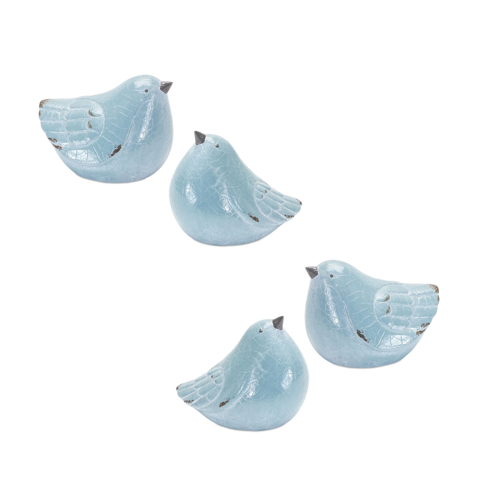Cracked Terra Cotta Bird Figurine with Distressed Finish (Set of 4), BLUE GREY, hi-res image number 0