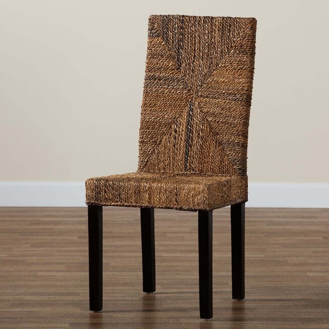 Laymi Modern Bohemian Dark Brown Mahogany Wood And Seagrass Dining Chair, , alternate image number null