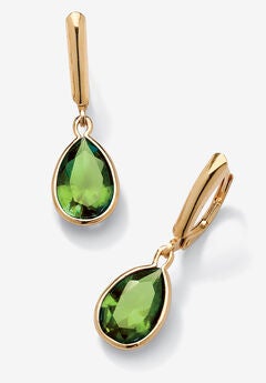 Gold over Sterling Silver Drop EarringsPear Cut Simulated Birthstones
