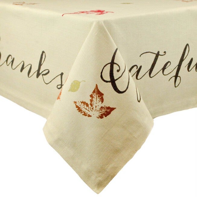 Rustic Leaves Print Tablecloth 60x104, TAN, hi-res image number null