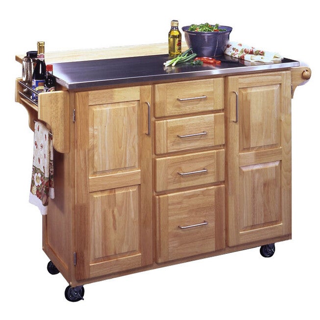 Stainless Steel Kitchen Cart with Wood Breakfast Bar, WOOD, hi-res image number null
