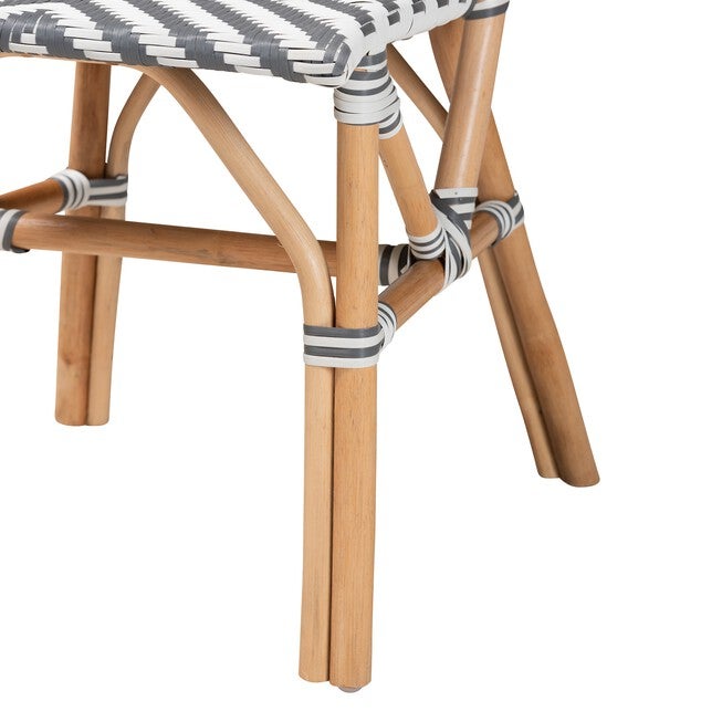Shai Modern French Grey And White Weaving And Natural Rattan Bistro Chair, , alternate image number null