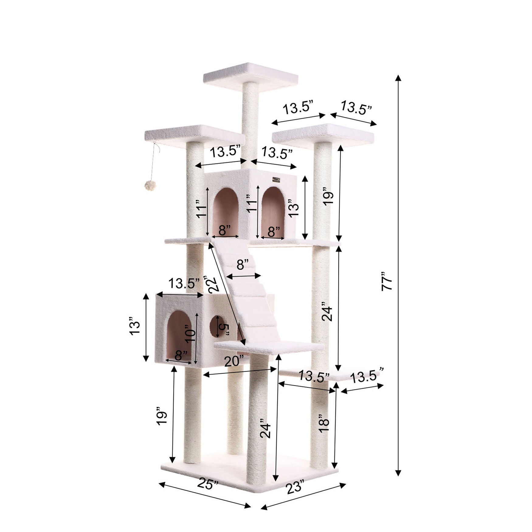 Classic 77 inches Multi Levels Real Wood Cat Tree With Ramp, Three Perches, Two Condos, , alternate image number 3