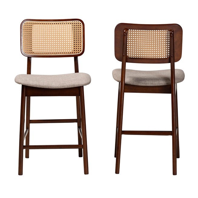 Dannon Mid-Century Modern Grey Fabric And Walnut Brown Finished Wood 2-Piece Counter Stool Set, , on-hover image number null