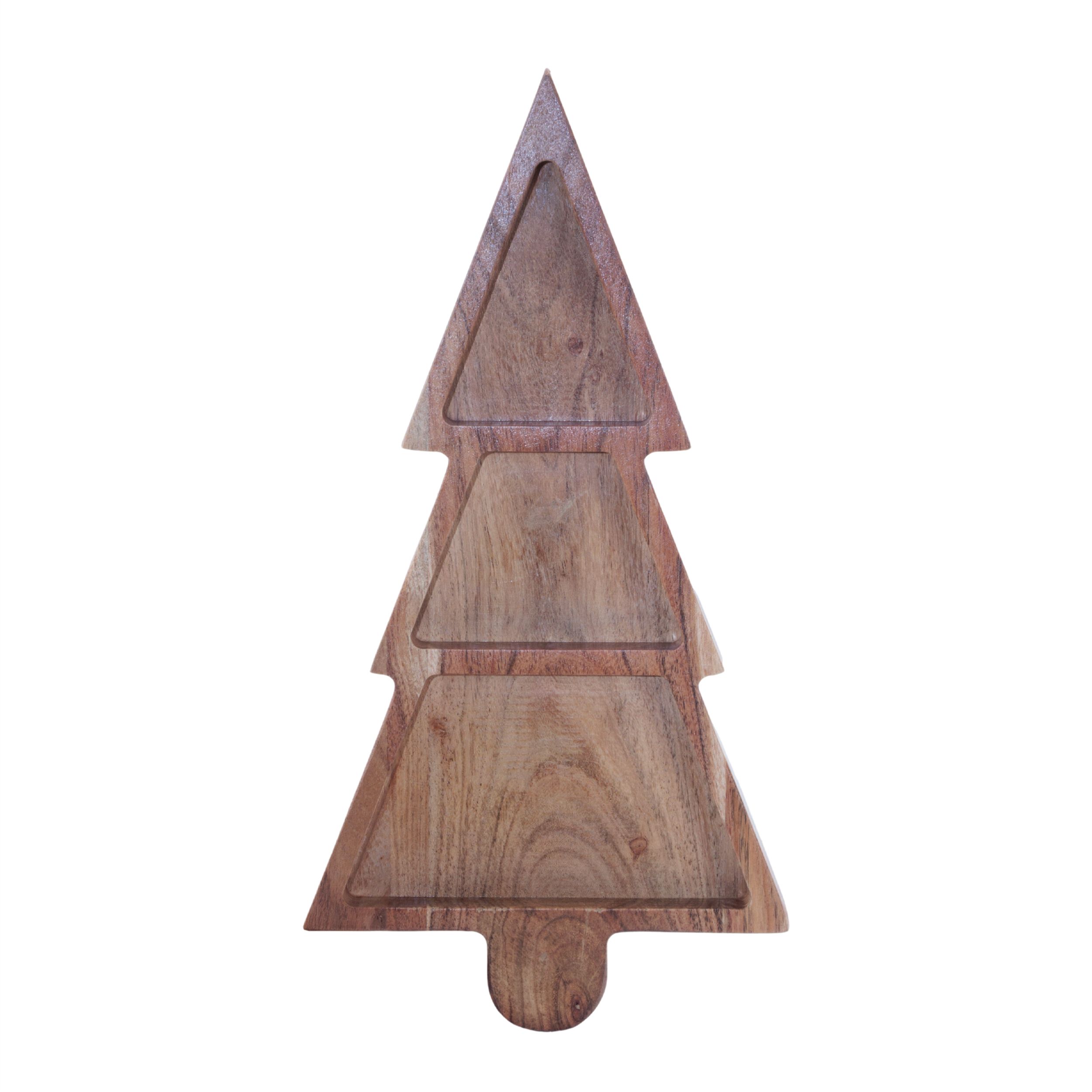 Wood Christmas Tree Divided Serving Tray 15 inchesL, BROWN, alternate image number 3