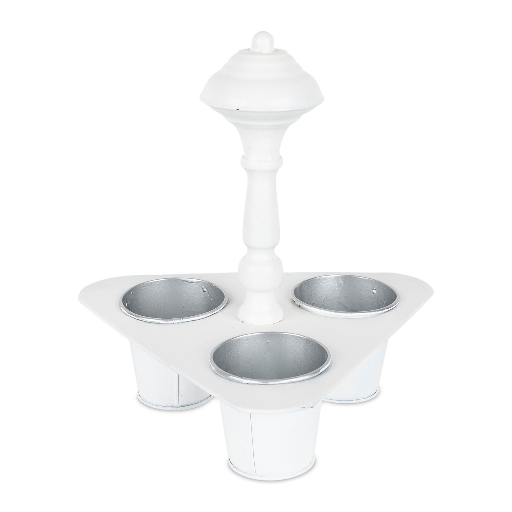 Metal Triple Pot Holder With Tin Planters 11 inchesH, WHITE, hi-res image number 0