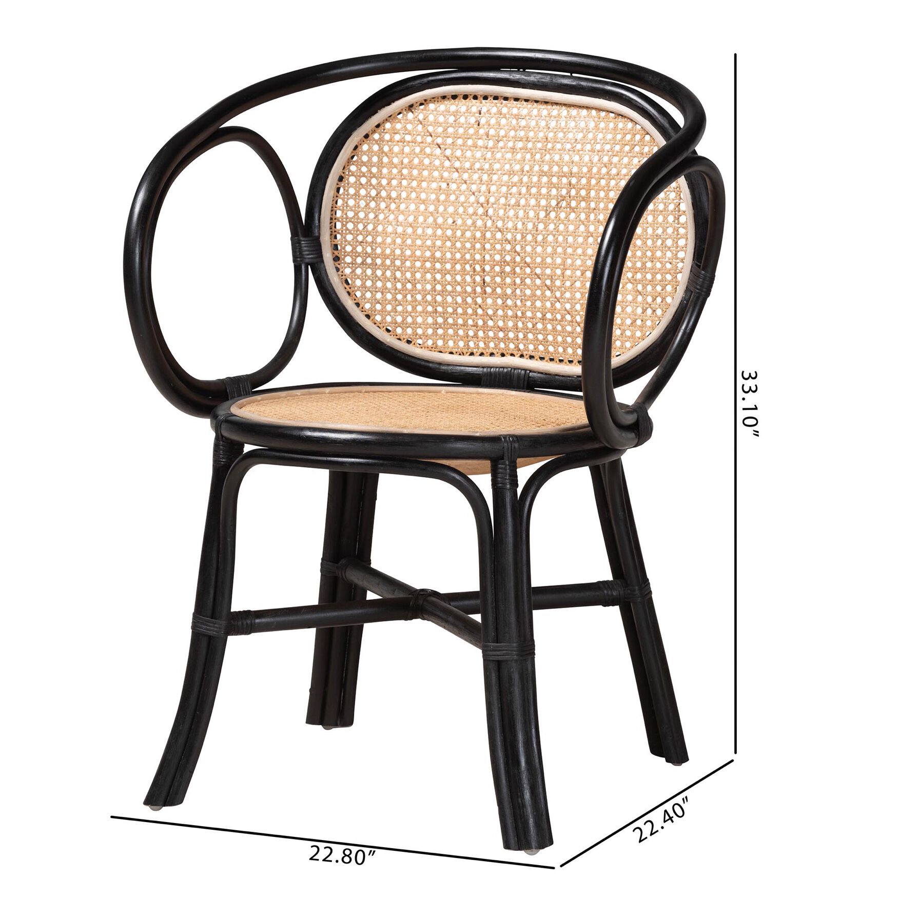 Palesa Modern Bohemian Two-Tone Black And Natural Brown Rattan Dining Chair, , alternate image number 18