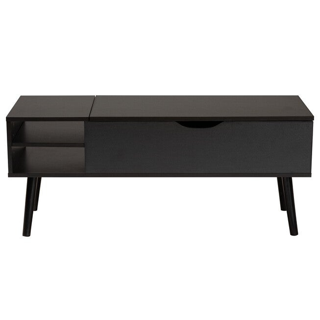 Roden Modern Two-Tone Black And Espresso Brown Finished Wood Coffee Table With Lift-Top Storage Compartment, , alternate image number null