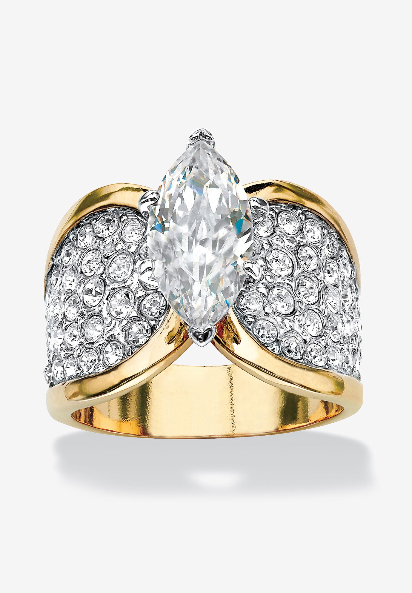 Gold-Plated Onyx & Crystal Swirl Ring | Marquise Black Onyx | Sizes 5-10