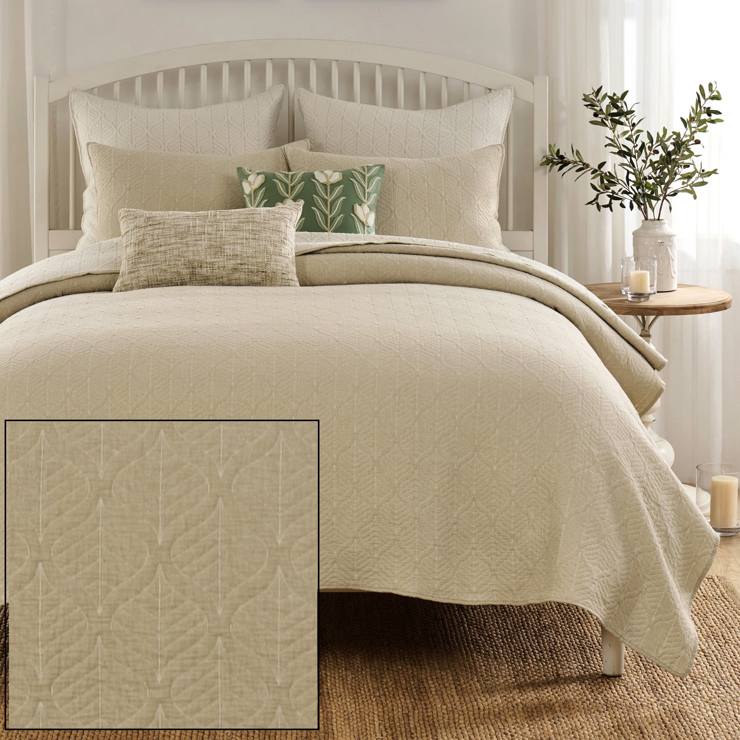 Harper 100% Cotton Leaf Cool Sleep Coverlet Set, TAUPE, alternate image number 5