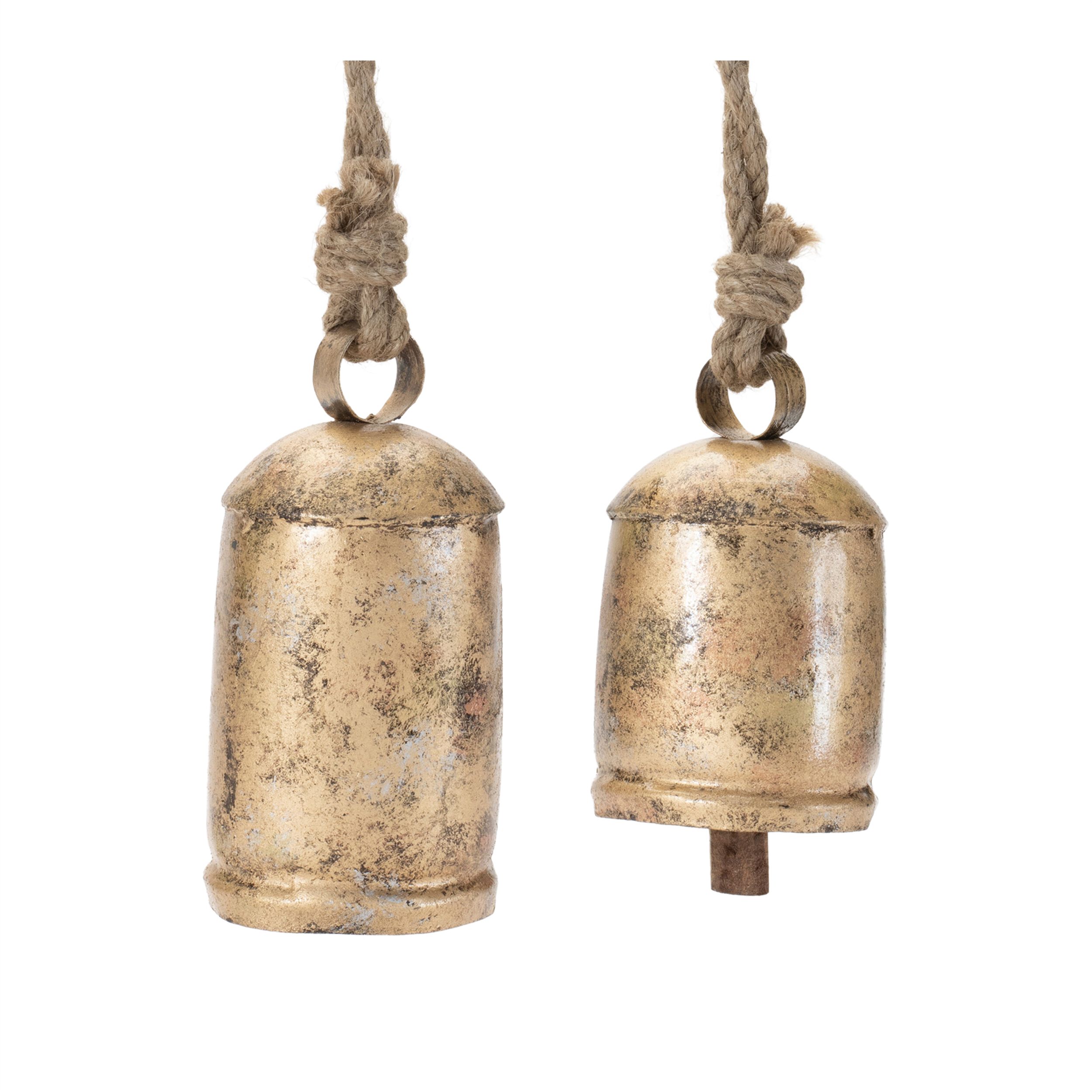 Distressed Metal Bell Ornament (Set of 2), GOLD, hi-res image number 0